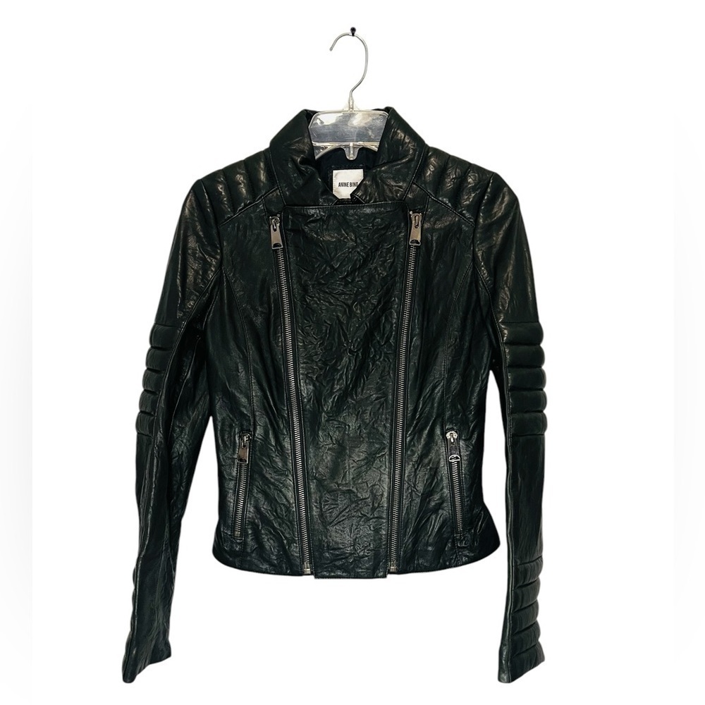 Anine Bing Leather Moto Jacket Black Quilted Biker XS NWOT
